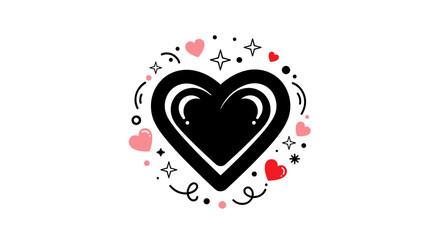 Black Heart Icon with Decorative Elements.