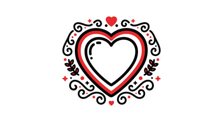 Decorative Heart Illustration with Swirls and Dots.