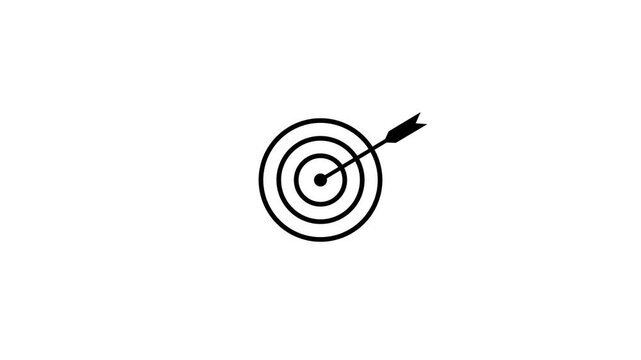 A simple black outline of a target with an arrow precisely hitting the bullseye, presented centrally on a clean white background, symbolizing accuracy and goal achievement in a clear visual