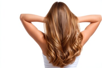 Obraz premium Beautiful Long Flowing Hairstyle Isolated on White Background Back View