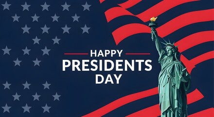 Naklejka premium Happy presidents' day celebration with statue of liberty and american flag