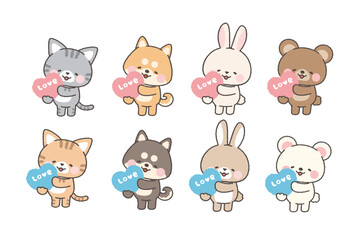 「for you」と書かれたハートにを持った動物　セット