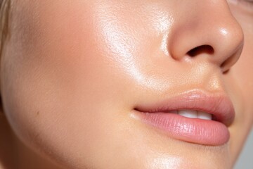 Obraz premium Detailed Close-Up of Healthy Luminous Skin Texture of a Woman's Face
