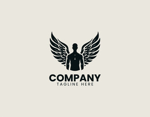 Naklejka premium Winged human silhouette logo represents strength freedom and protection in clean vector style