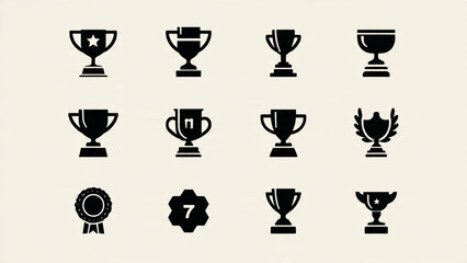 trophy cup icon set