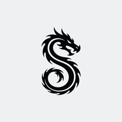 Obraz premium Stylized black dragon forming the shape of the letter s
