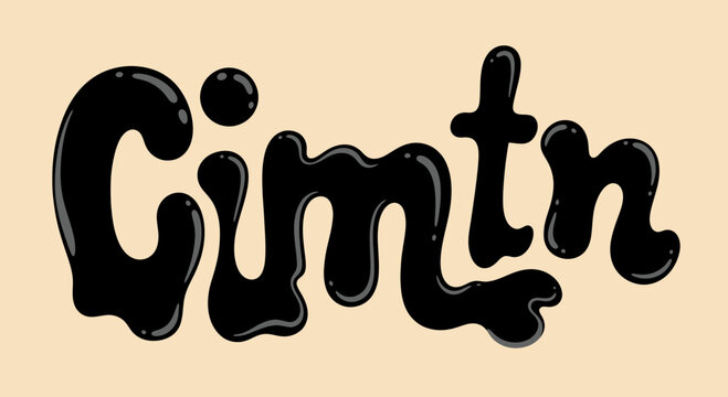 Black liquid typography forming the word Gimtn with a glossy, viscous texture.