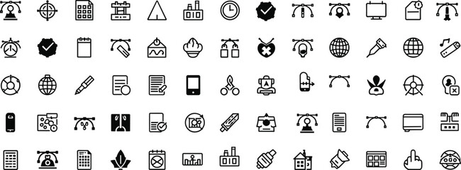 Black and white of various business and technology symbols