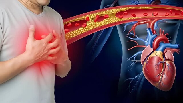 Man Clutching Chest With Red Glow Demonstrating Heart Attack And