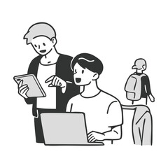 コワーキングスペースで作業する男性のイラスト