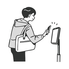 スマホをかざす男性のイラスト