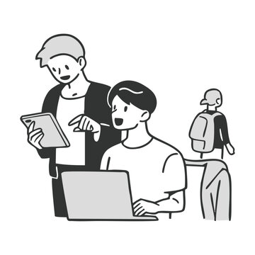 コワーキングスペースで作業する男性のイラスト