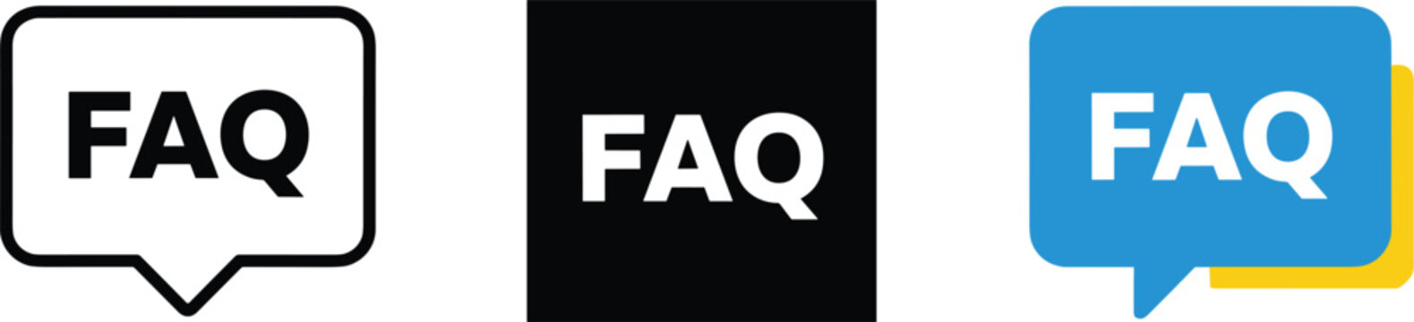 FAQ icon set in speech bubble and square styles for help support information user interface vector design