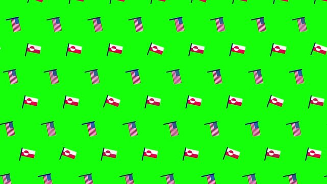 Animated diagonal pattern of USA and Greenland flags on a green screen