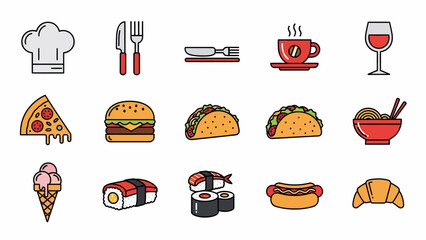 Assorted Food Icons in Colorful Illustration.