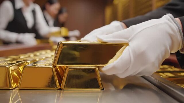 Precious Metal Handling and Gold Bar Inspection in a Luxe Refinery Setting