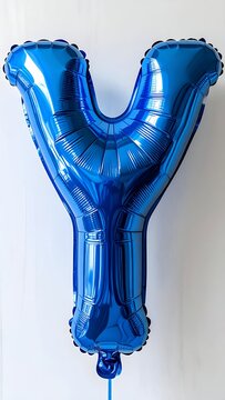 Blue Letter Y Foil Balloon on White Background.