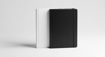Black and white notebooks on white background