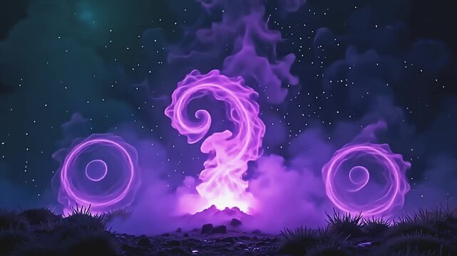 Radiant plumes explode ultraviolet flame haze, spiraling into bold spirals on a green background, with sparkling dust dancing in a mystical, high-energy display at night.