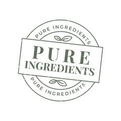 Obraz premium Vintage style circular stamp featuring pure ingredients text with leaf icons for organic natural product branding