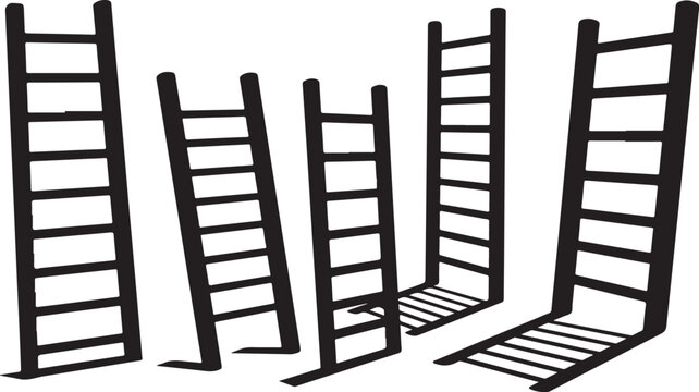 Black ladders in various positions on white background illustration