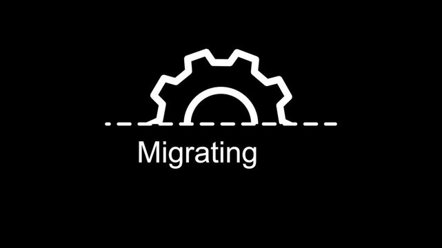 Restoring gear icon animation on black background, data recovery progress indicator, technology system restore