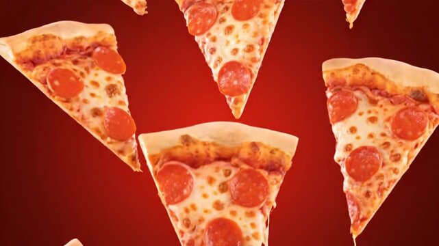 Close up of rotating pepperoni pizza showing bubbly cheese and golden crust