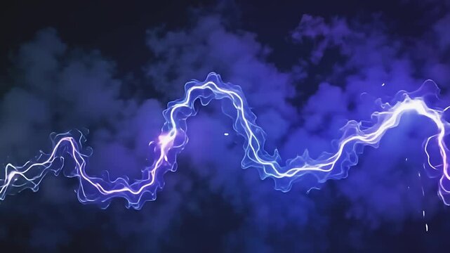 Neon wisps explode ultraviolet flame haze, weaving sharp arcs on a green background, with misty swirls rippling in a vibrant, electrified atmosphere at night.