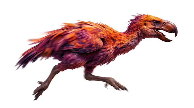 Vibrant Orange and Purple Terror Bird Gastornis on Transparent Background