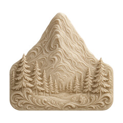 PNG Intricate carved wooden mountain scene.