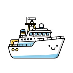 Obraz premium Cartoon Ferry Boat with Smiling Face Illustration.