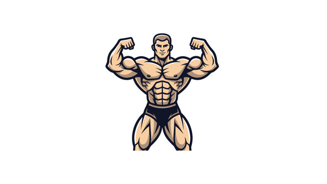 Muscular Man Flexing His Muscles.
