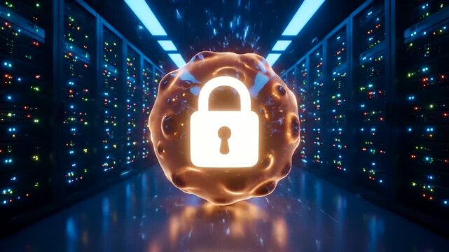 Futuristic Tick Data Analysis concept in a secure server room, illustrating protected digital information flow and cybersecurity measures.