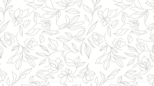Floral Pattern with Leaves and Flowers.