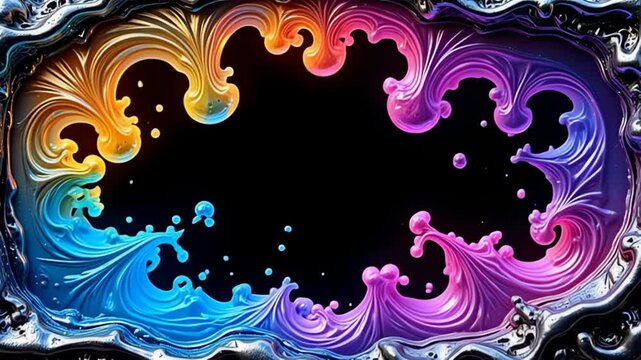 Delight in a mesmerizing Liquid mercury Border Frame dripping with reflections, encompassed by a dynamic spectrum of shifting light patterns that ebb and flow, creating a captivating aura