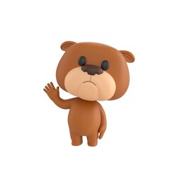Fototapeta premium Cute 3D render Bulldog character waving hello, friendly and cheerful mascot style, isolated on white background for greeting, welcome, and digital design.