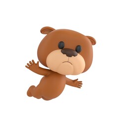 Naklejka premium Cute 3D render Bulldog character flying freely in the air, joyful and carefree mascot style, isolated on white background for freedom, imagination, and digital design.