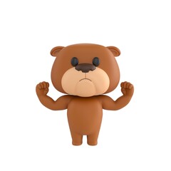 Obraz premium Cute 3D render Bulldog character flexing muscles to show strength, confident and powerful mascot style, isolated on white background.