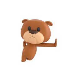 Fototapeta premium Cute 3D render Bulldog character leaning casually with one arm extended, relaxed and confident mascot style, isolated on white background.