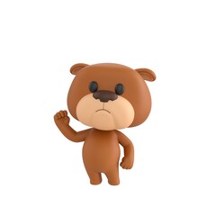 Obraz premium Cute 3D render Bulldog character raising one fist to show confidence, success, and happiness, isolated on white background.