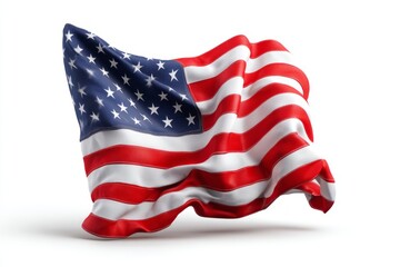 Obraz premium 3D American Flag Waving in Minimalist Design on White Background