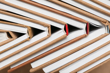 Fototapeta premium Many different half open books as background, top view