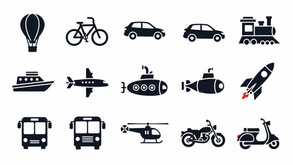 Collection of Various Vehicle Silhouettes and Icons.