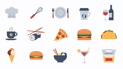 Food and Drink Icons Set Collection Illustration.