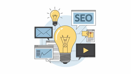 Lightbulb Surrounded by Digital Marketing Elements.