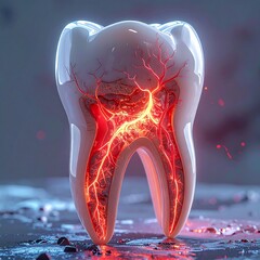A glowing tooth with red glowing internal cracks