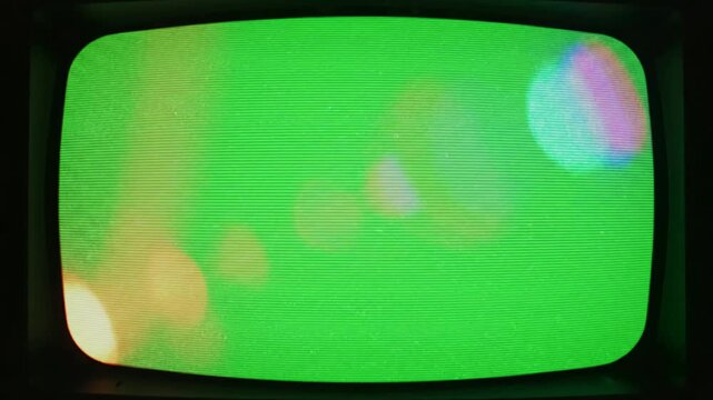 Green Screen light leaks on background effect of an old tv with a kinescope rounded edges the retro overlay 80s 90s scene 1 distortion, overlay, glitch, static noise, scan lines black background, 4k
