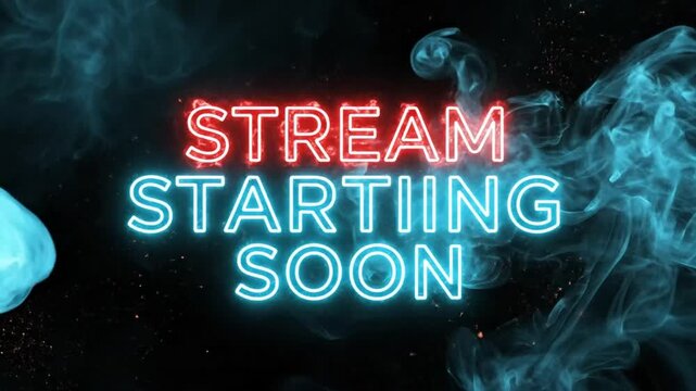 Animated Stream Starting Soon Screen with Fiery Neon Text and Blue Smoke Effects