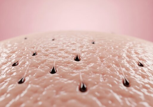 Close-up of human skin with blackheads, acne, and pores on face, skincare concept