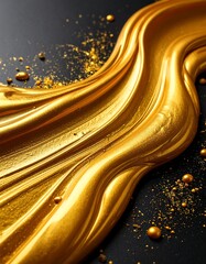 A golden liquid splatter on a dark background